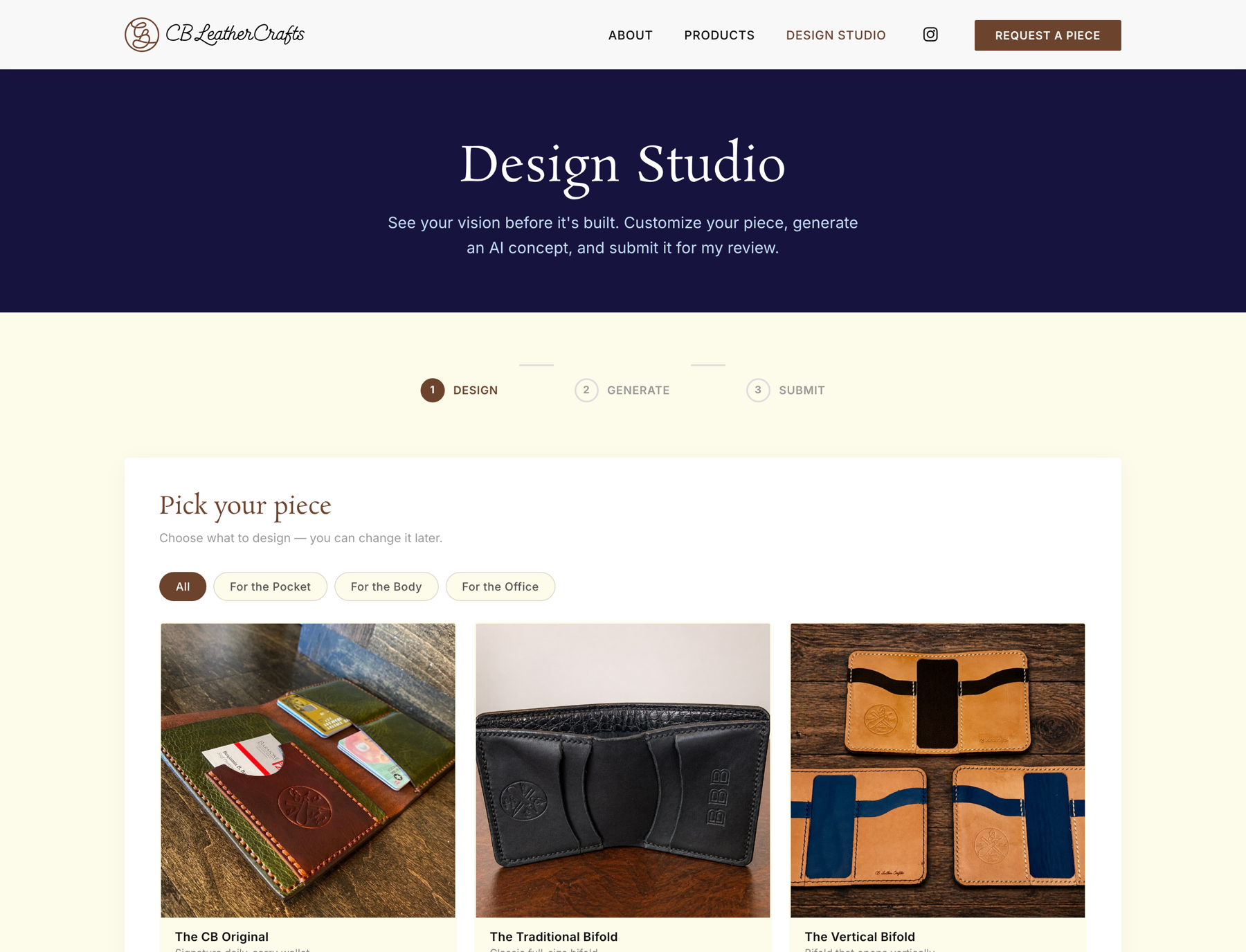 The Design Studio: pick a piece, then design it before it's cut